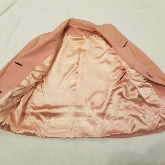 Vintage 50-60's Diagonal Textured Wool Cropped Pink Jacket Worker Union Blazer - Picture 5 of 16